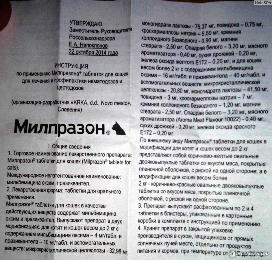 Инструкция по применения милпразона для кошек, показания и противопоказания